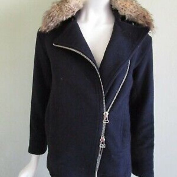 DEREK LAM 10 CROSBY Molten Wool Moto Jacket with Coyote Fur Collar - Picture 2 of 3